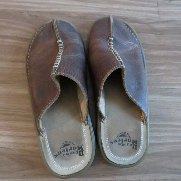 VINTAGE DR. MARTENS Slip On Chunky Wedge Brown Leather Sandals Clogs Y2K Size 6 - Picture 8 of 15